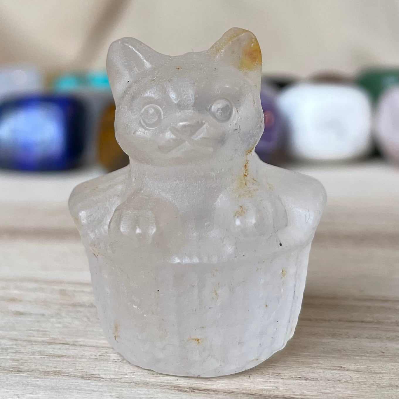 Clear Quartz Cat in Basket Gemstone April Birthstone