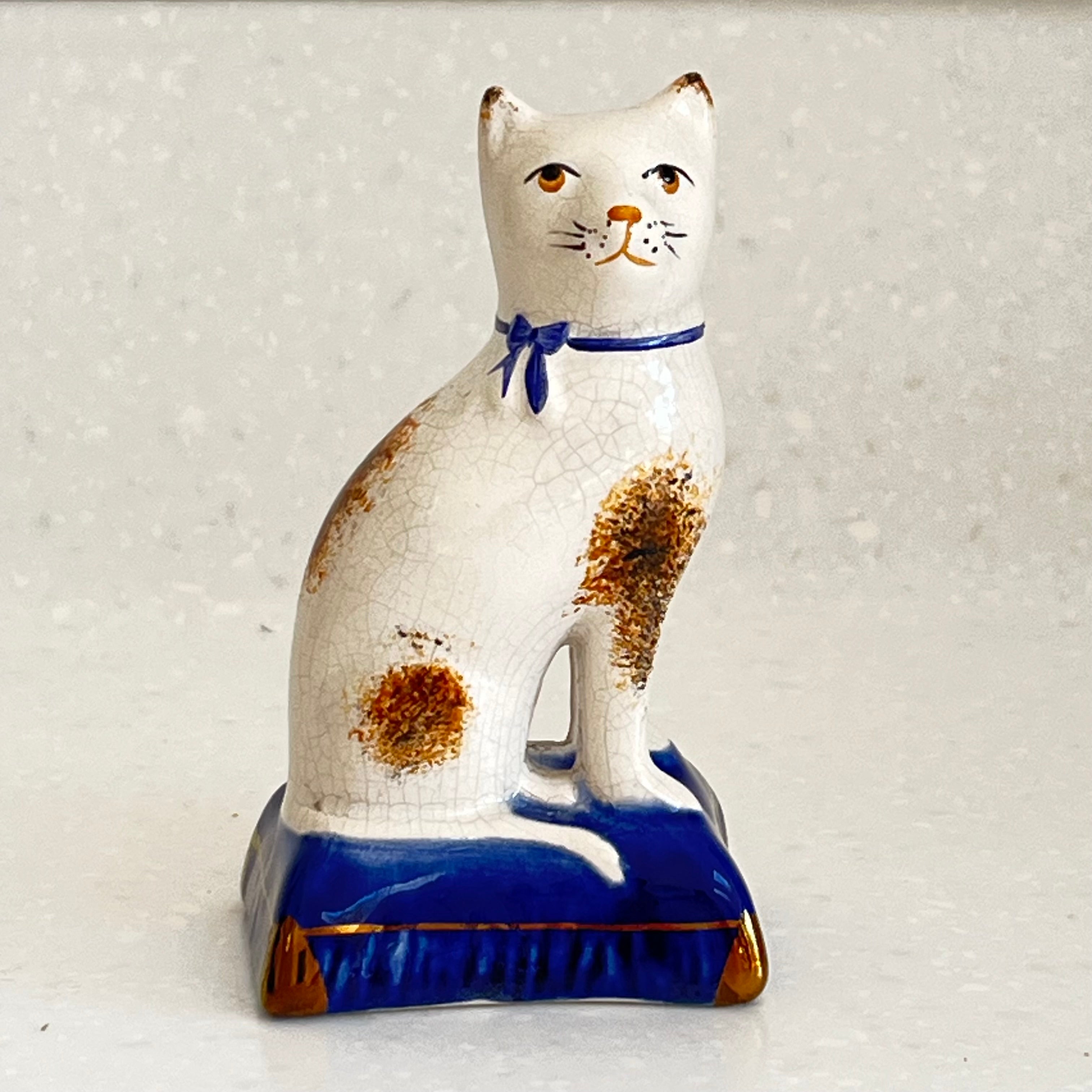 Vintage Staffordshire Cat on Cushion 10cm
