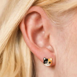 Calico Cat Enamel and Gold Ear Studs