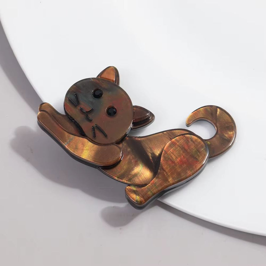Cat Stretching Acrylic Brooch