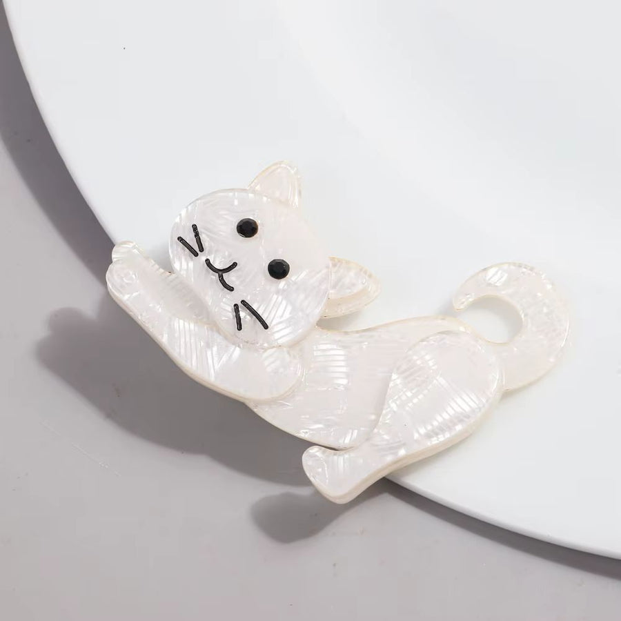 Cat Stretching Acrylic Brooch