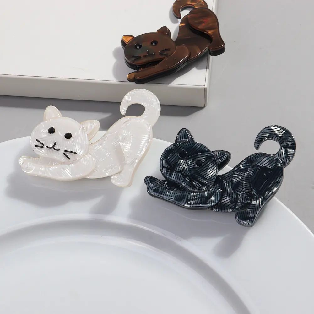 Cat Stretching Acrylic Brooch