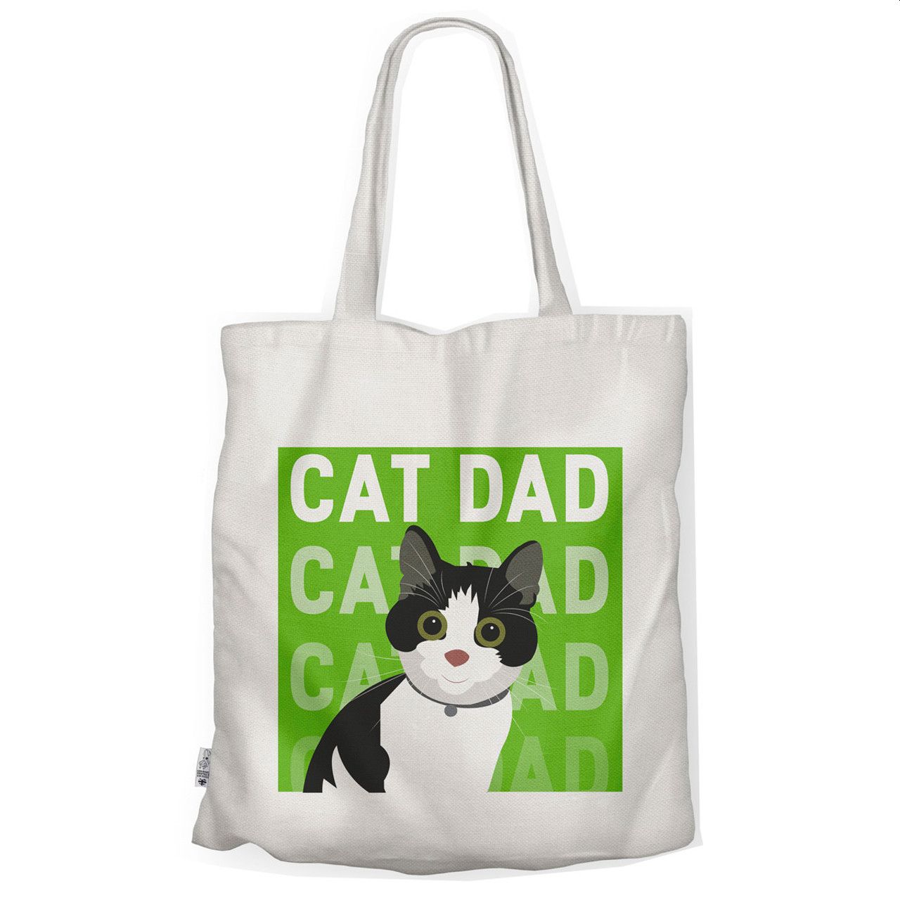 Cat Dad Tote Bag, Black & White Cat
