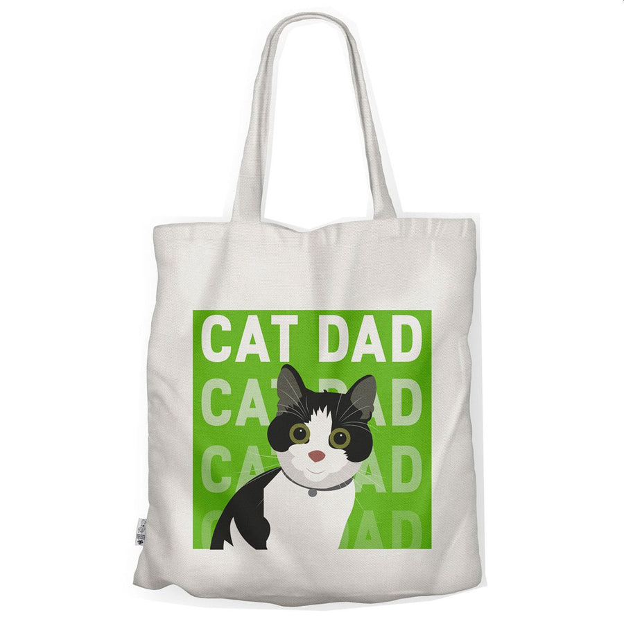 Cat Dad Tote Bag, Black & White Cat