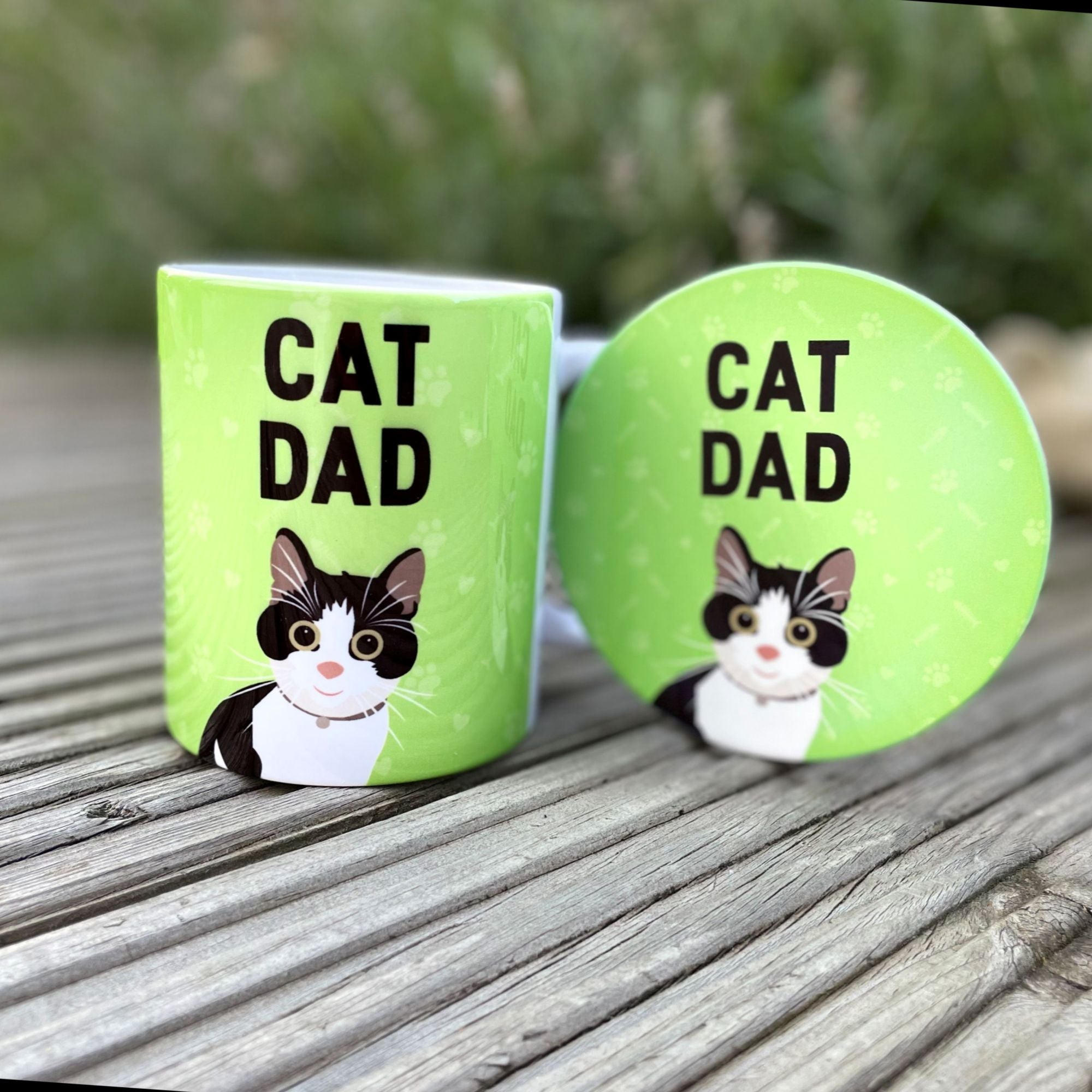 Cat Dad Mug & Coaster, Black & White Cat