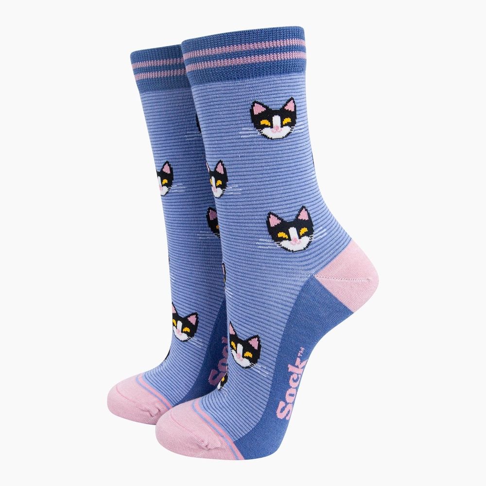 Cat Face Striped Bamboo Socks UK 3-7
