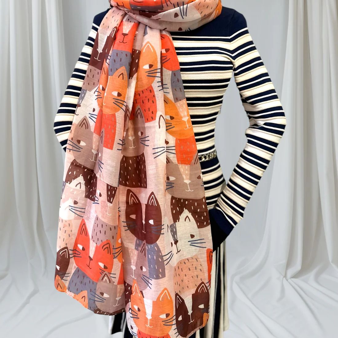 Contemporary Cat Face Orange Scarf