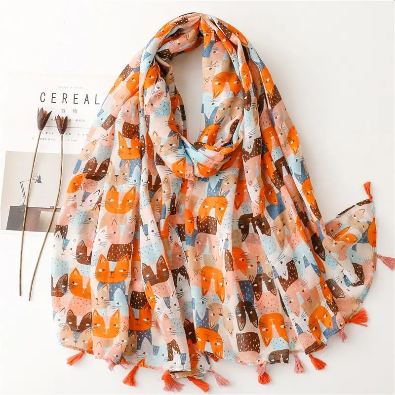 Cat Face Tassel Scarf Orange Colour Theme