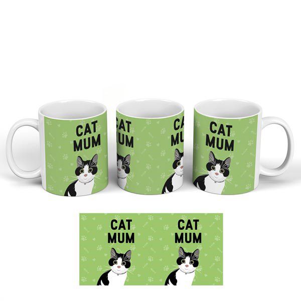 Cat Mum Mug, Black & White Cat