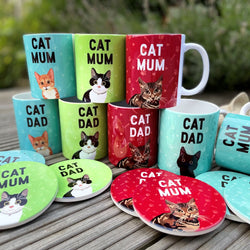 Cat Dad Mug & Coaster, Black & White Cat