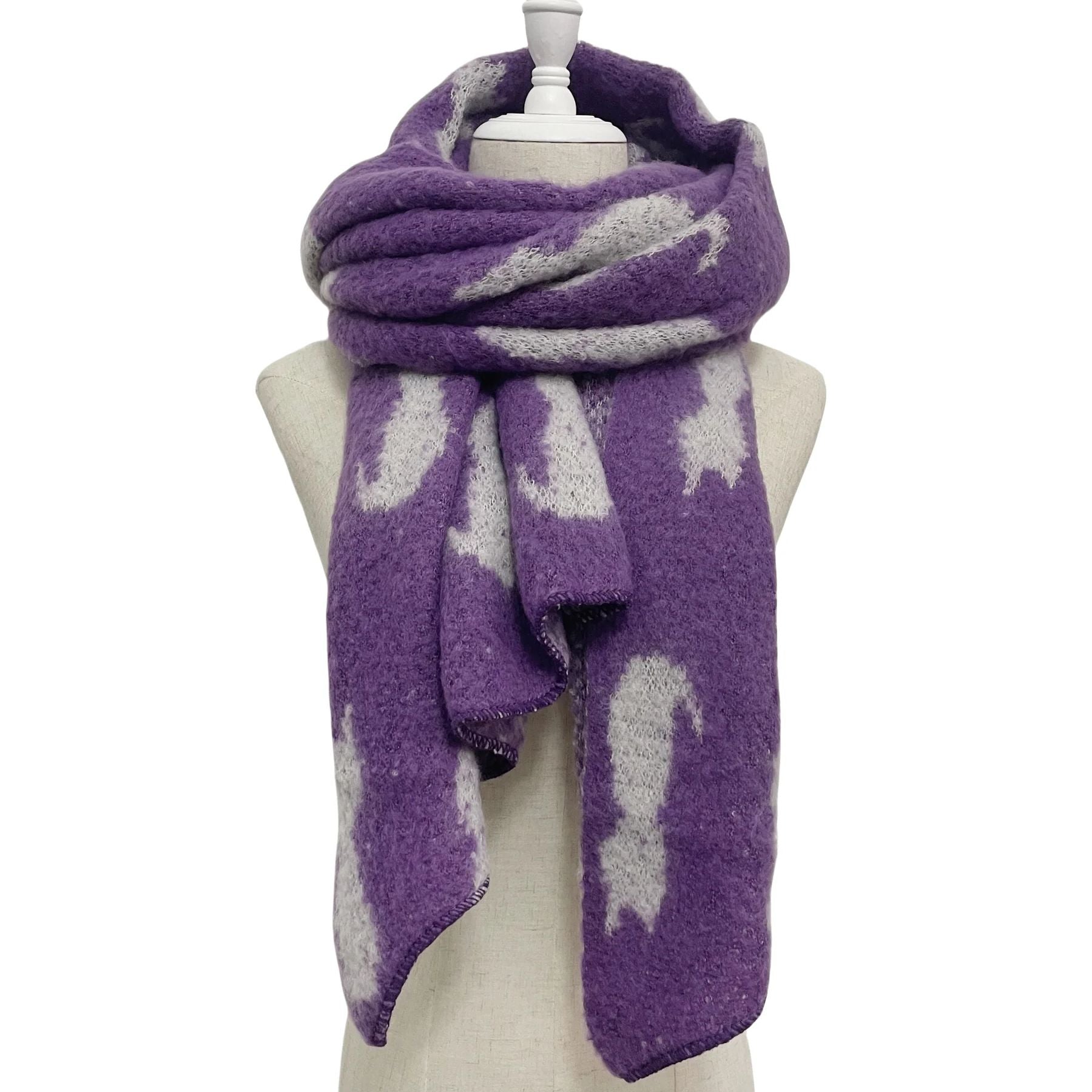 Cat Print Diagonal Edge Wool Scarf