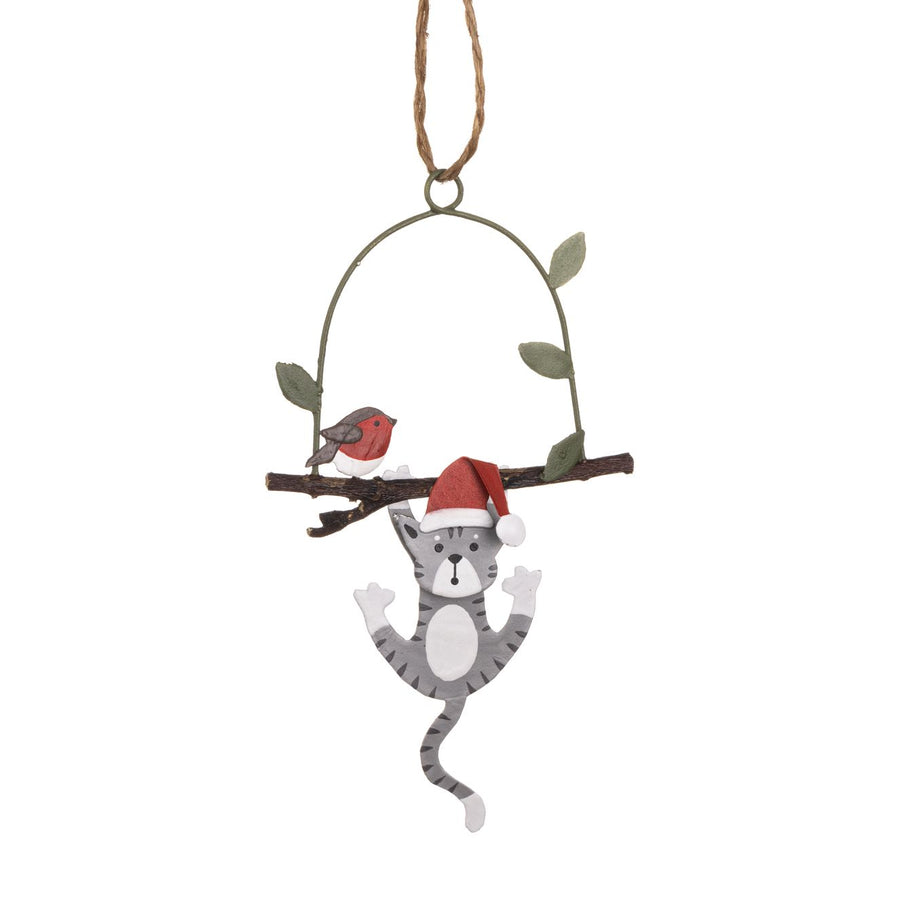 Cat Swinging on a Branch Hanging Decoration