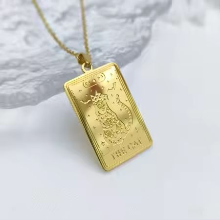 Gold Cat Tarot Pendant