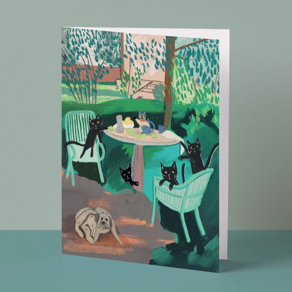 Cat Tea Party Artist Cat Card