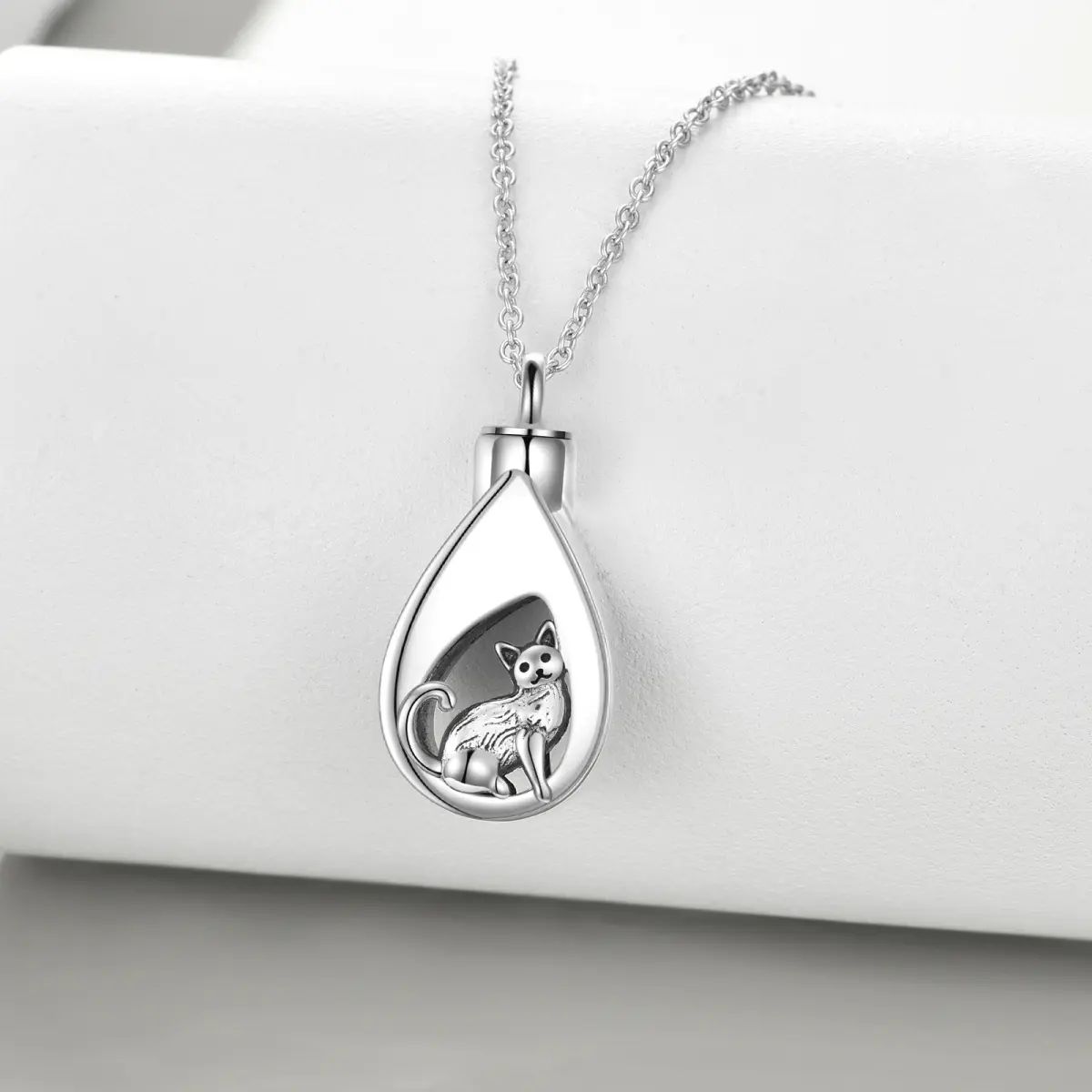 Sterling Silver Cat Urn Pendant