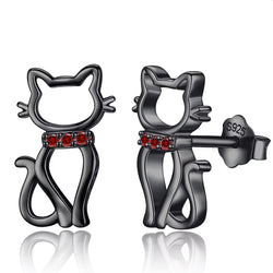 Cat with Collar Silver Ear Studs