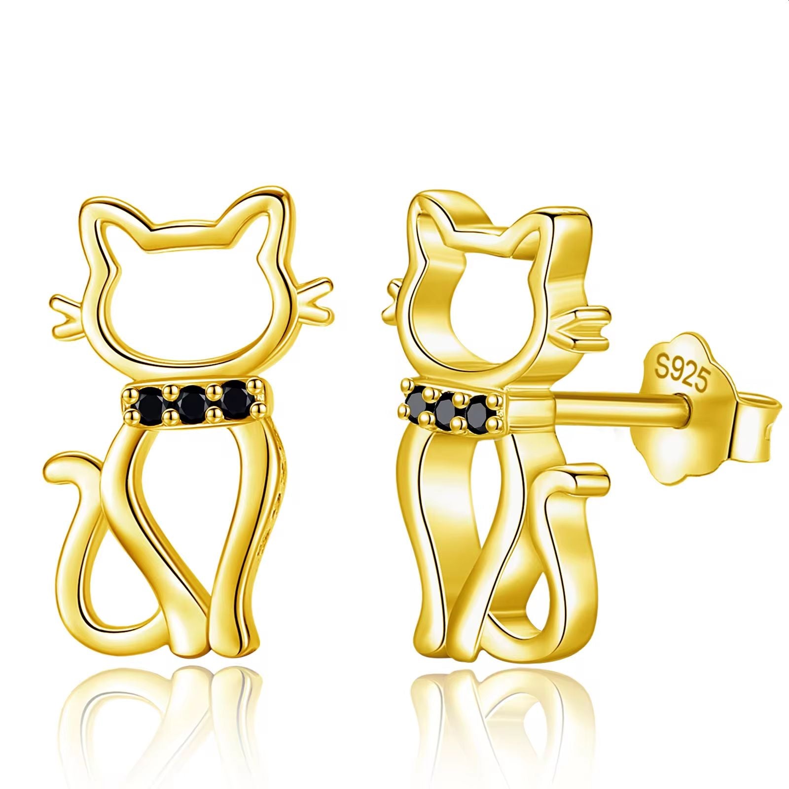 Cat with Collar Silver Ear Studs