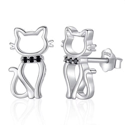 Cat with Collar Silver Ear Studs