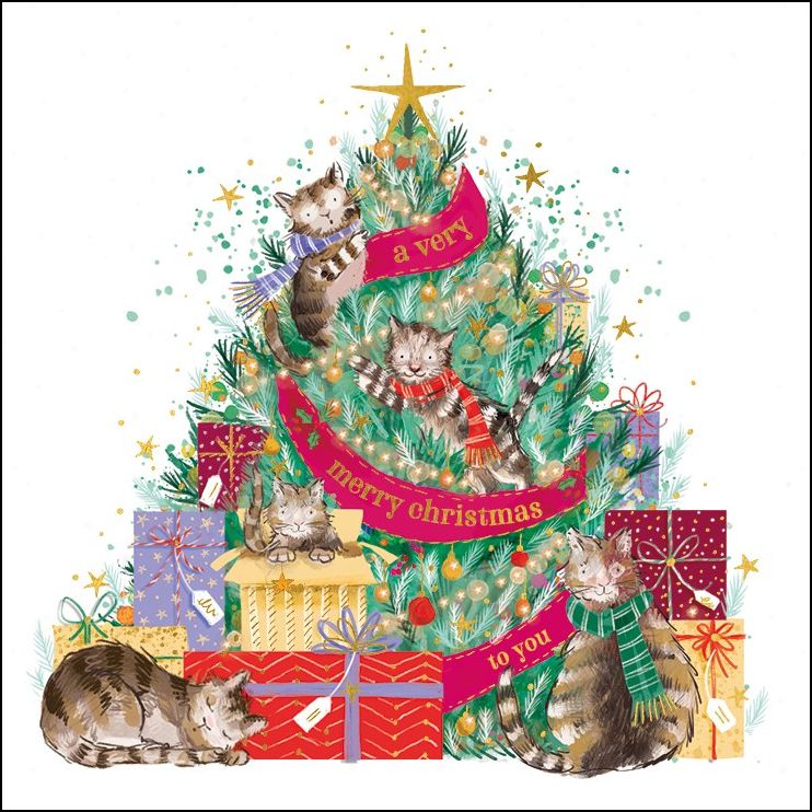 Cat Christmas Tree Charity Card Pack