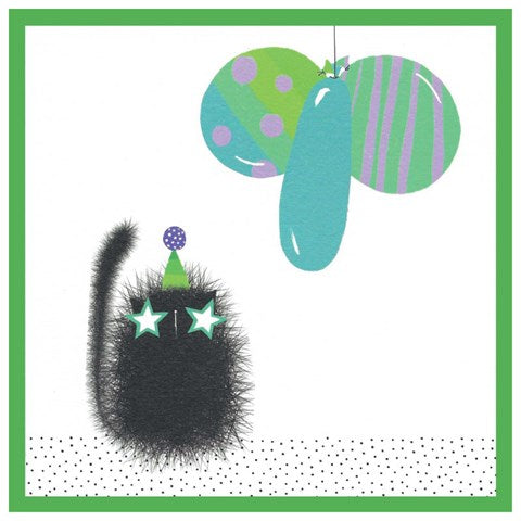 Black Cat & Balloons Greetings Card