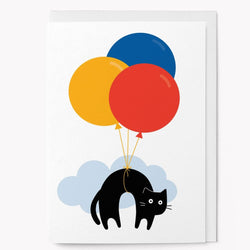 Cat and Balloons Graphic Greetings Card