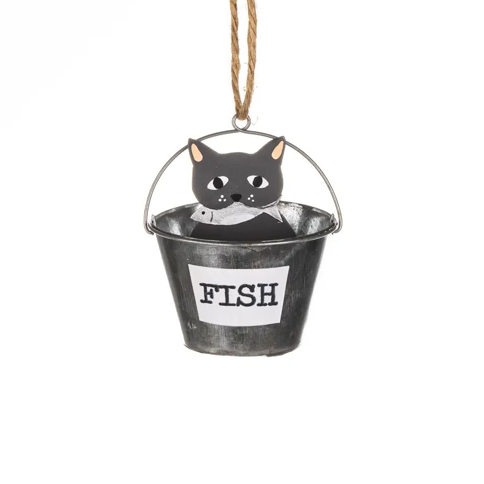 Cat and Fish in Bucket Decoration