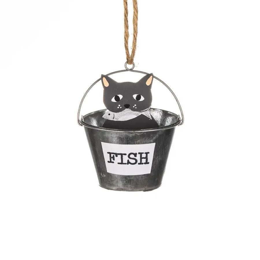 Cat and Fish in Bucket Decoration