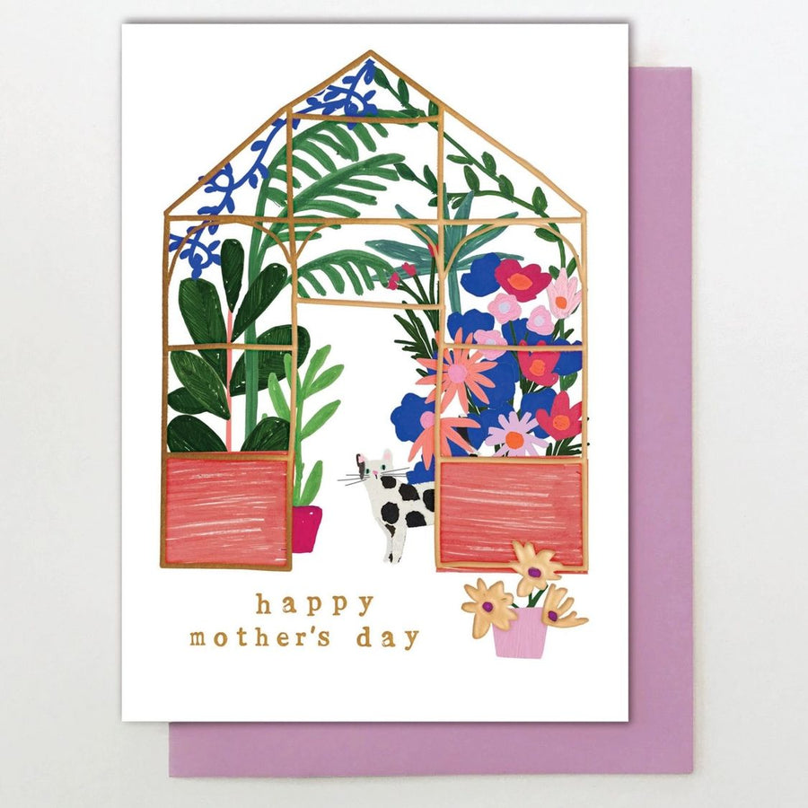 Greenhouse & Cat Mothers Day Card