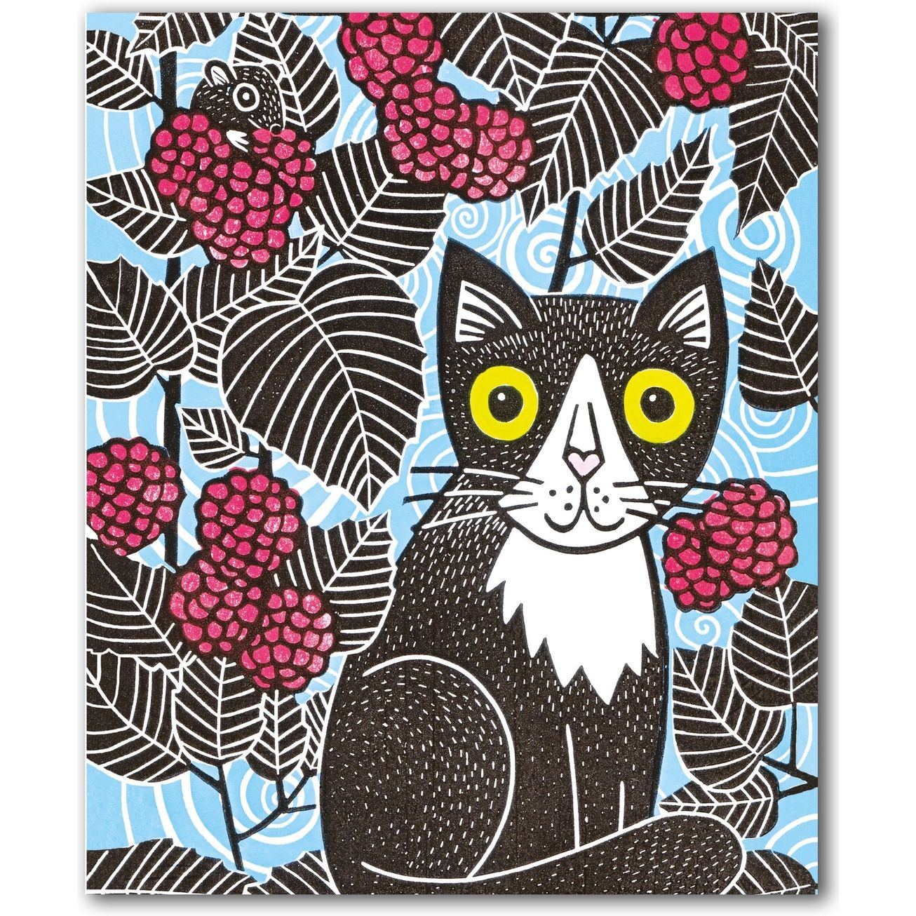 Cat and Mouse Linocut Card
