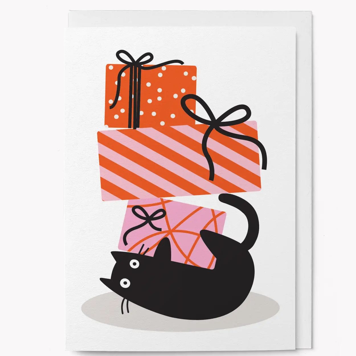 Playful Cat and Presents Graphic Card