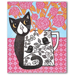 Cat and Roses Linocut Card