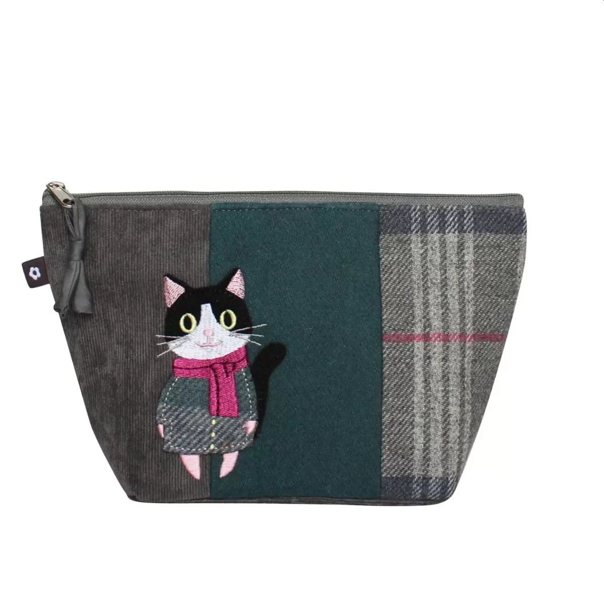 Cat and Scarf Tweed Cosmetics Pouch