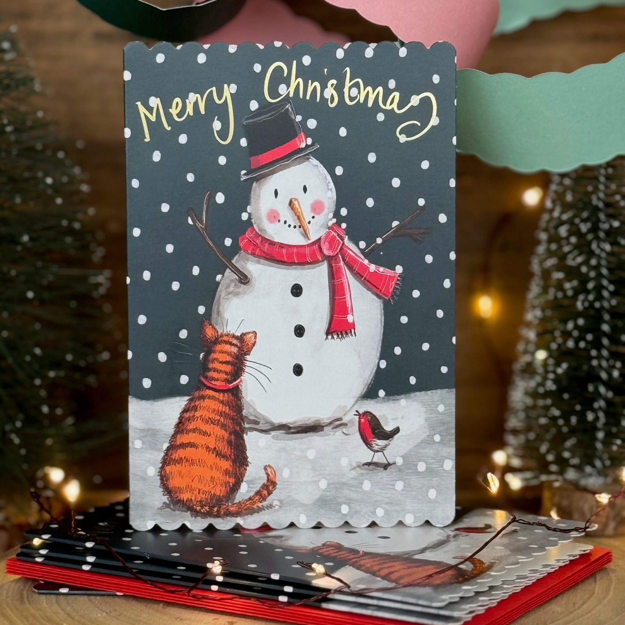 Cat and Snowman Christmas Cards, by Alex Clark