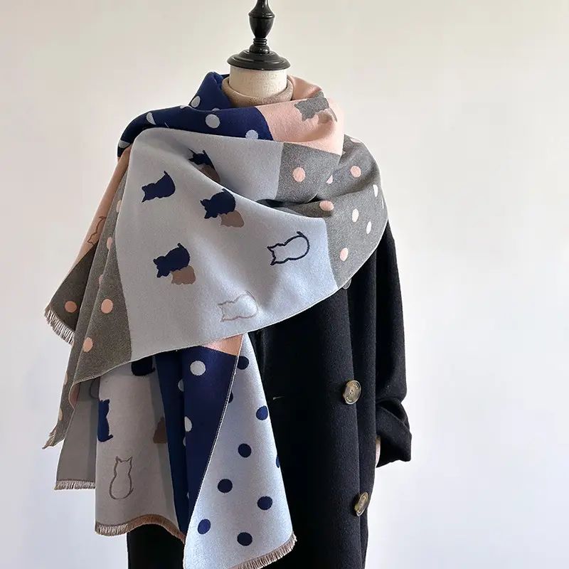 Cats and Dots Warm Shawl