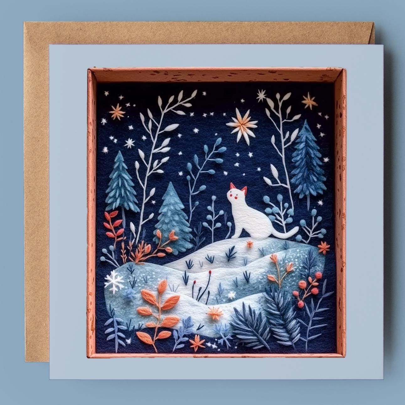 Cat and Stars Christmas 2D Print Shadow Box Card