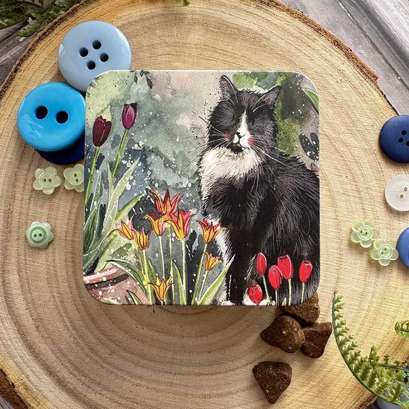 Cat and Tulip Square Tin