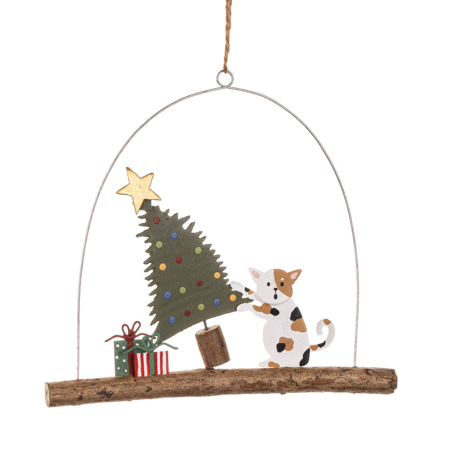 Cat and Tumbling Tree Hanging Decoration