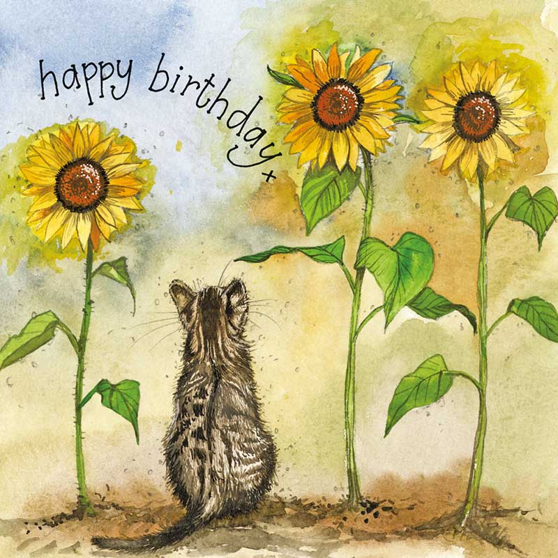 Cat & Sunflowers Birthday Card by Alex Clark