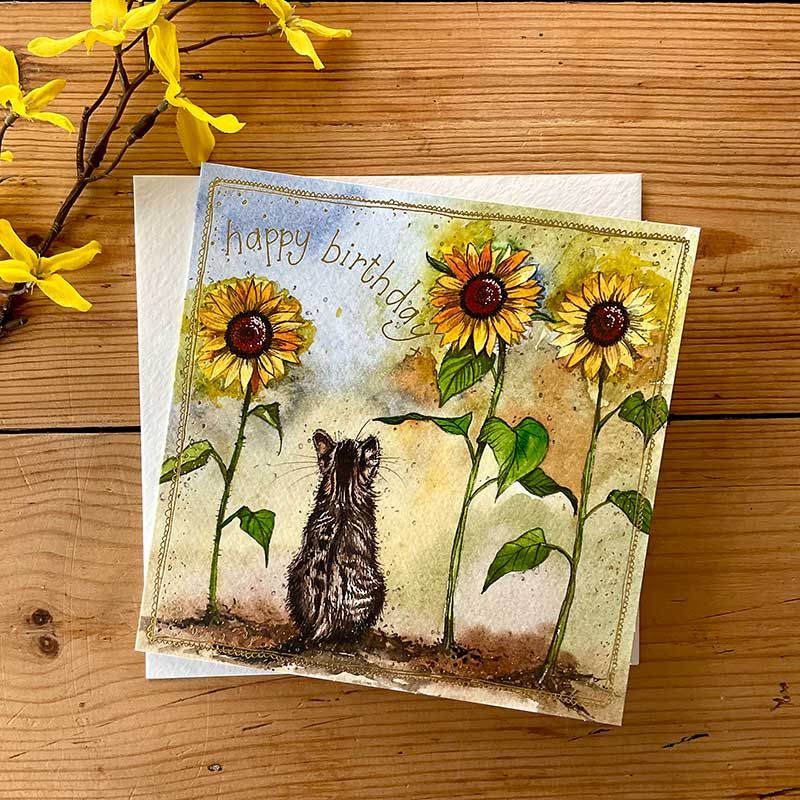 Tarjeta Gato y Girasoles de Alex Clark