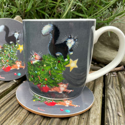 Christmas Tree Catastrophe Cats Mug and Coaster Set