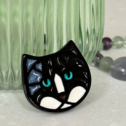 Tuxedo Cat Face Brooch