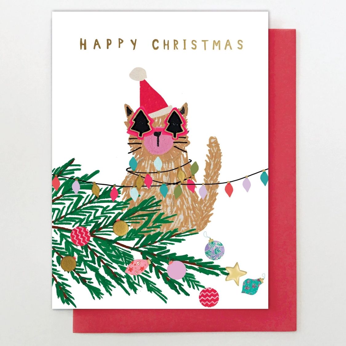 Cat in Christmas Lights Card
