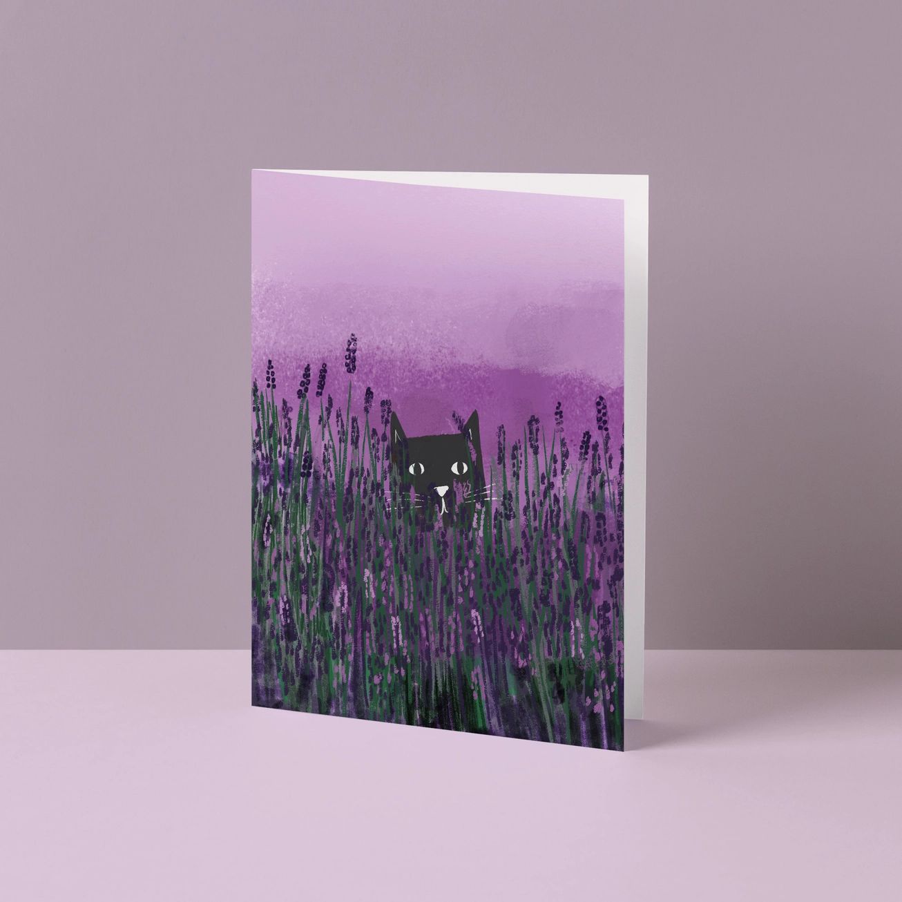 Cat in a Lavender Field Card