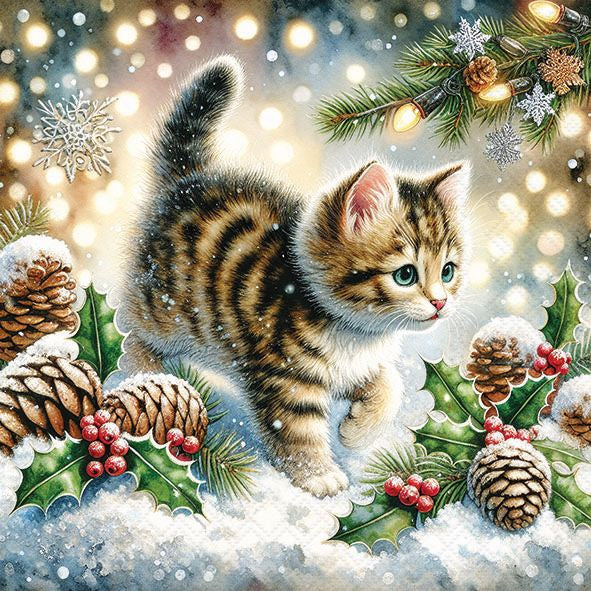 Cute Cat in the Snow Napkins