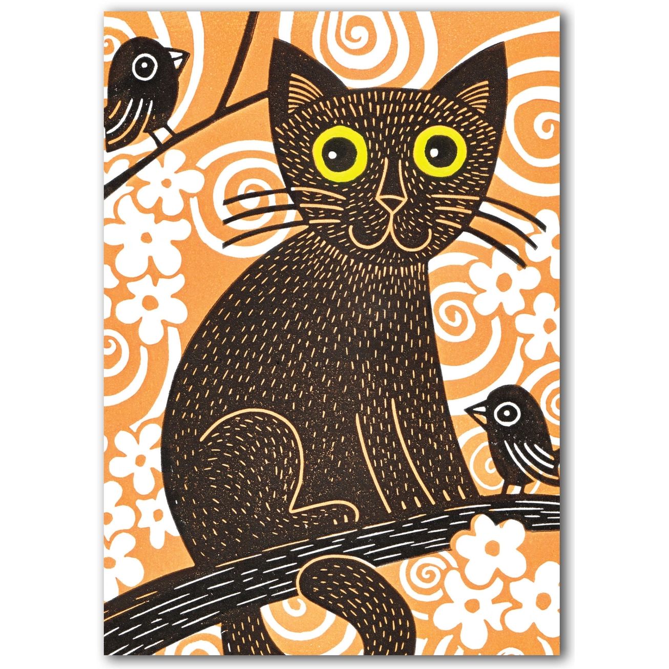Cat in a Tree Linocut Card