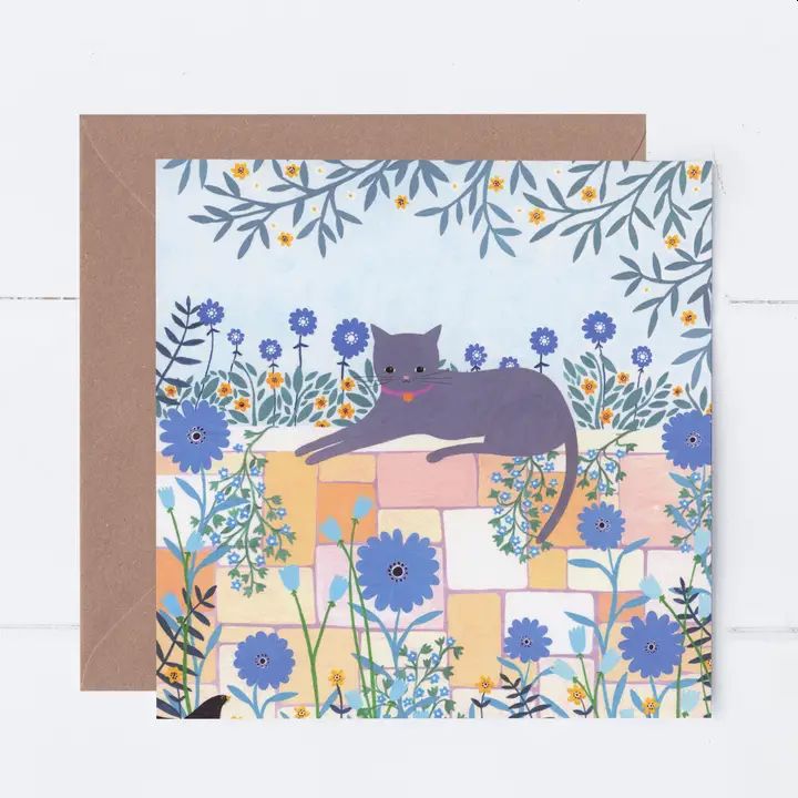 Cat on Wall Greetings Card