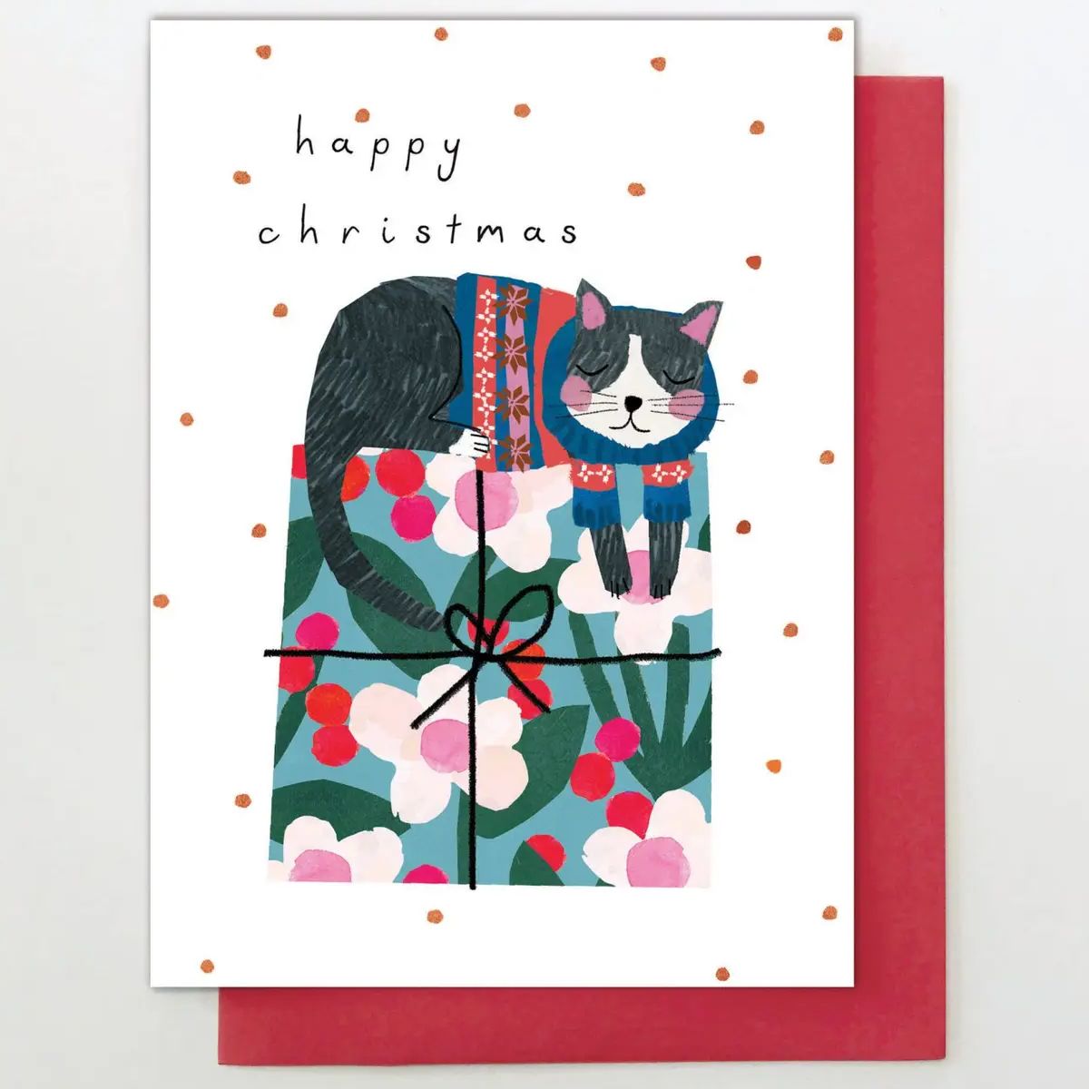 Cat on Present Christmas Card