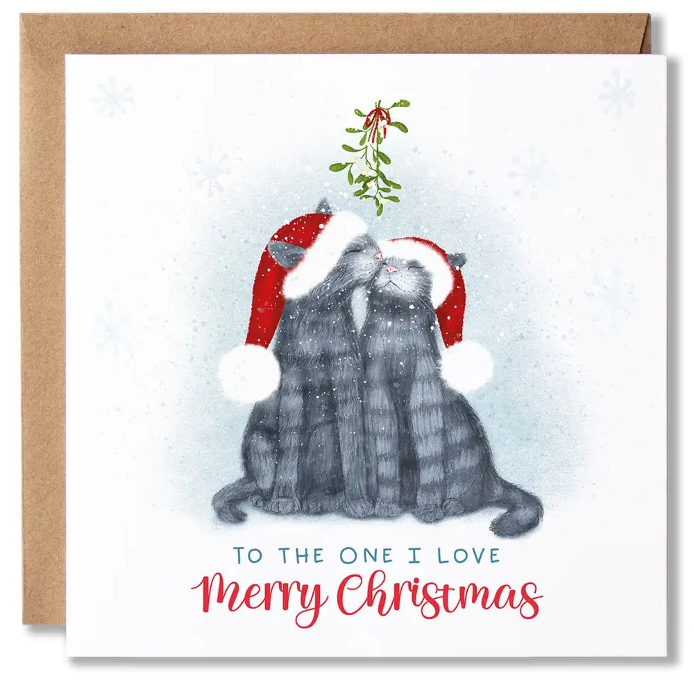 Cats Kissing Under Mistletoe Christmas Card