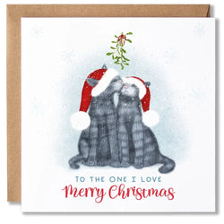 Cats Kissing Under Mistletoe Christmas Card