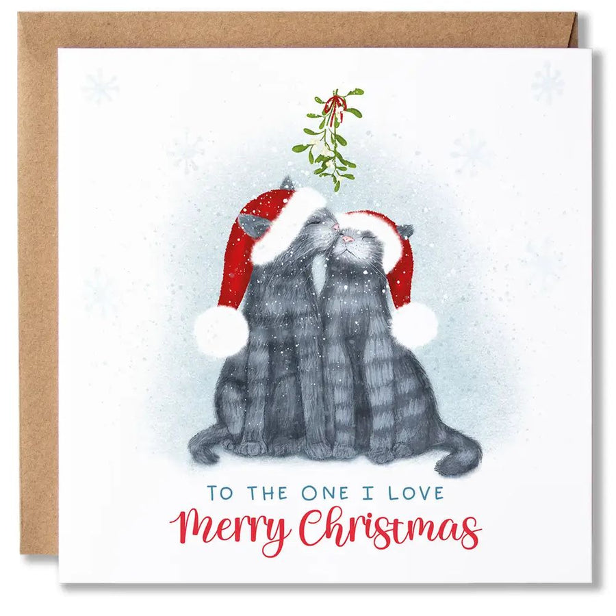 Cats Kissing Under Mistletoe Christmas Card